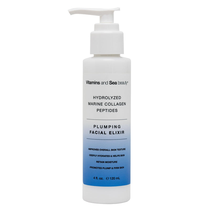 VITAMINS AND SEA BEAUTY Plumping Facial Elixir with Hydrolyzed Marine Collagen + Peptides, 4 fl oz