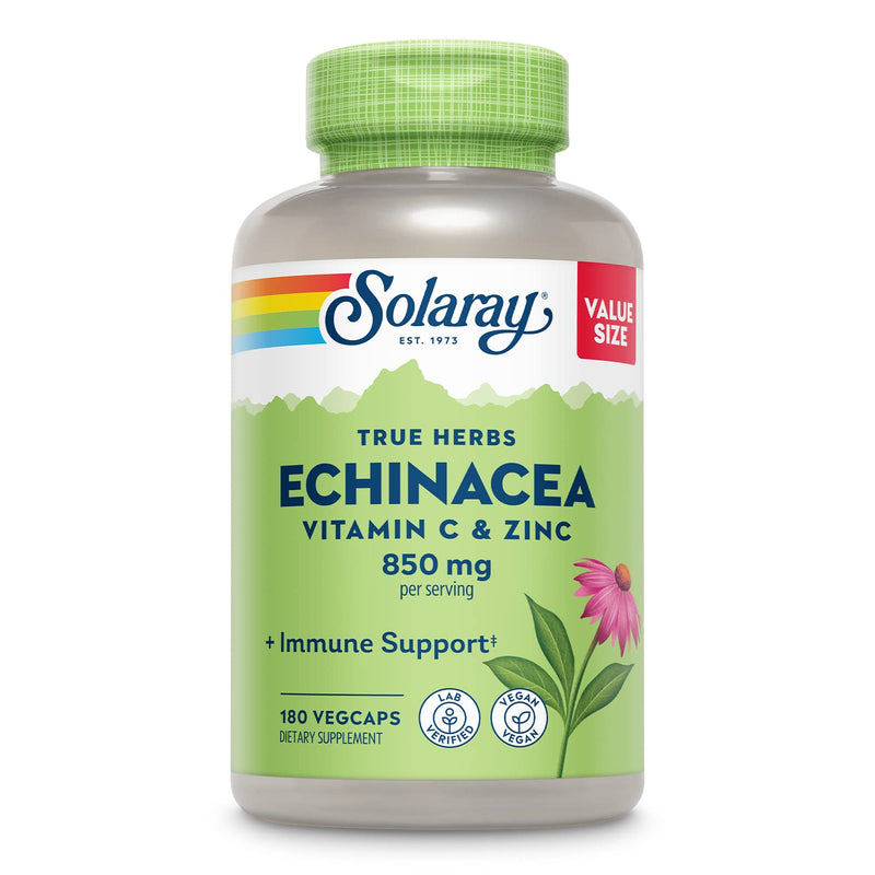 SOLARAY Echinacea with Vitamin C & Zinc – Immune Support Supplement – Echinacea Capsules with Vitamin C 500 mg Plus Bioflavonoids, Vegan, 60-Day Guarantee, 90 Servings, 180 VegCaps 180ct