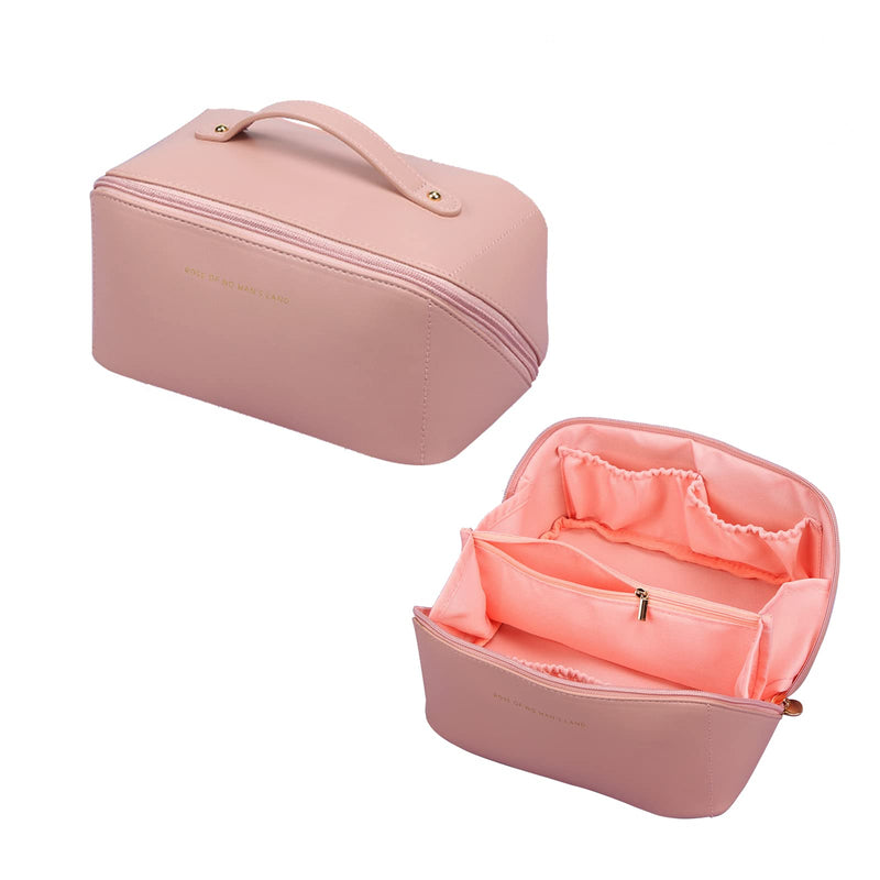 Toiletry Bag For Women Portable Make Up Bag Waterproof Wash Bag PU Leather Cosmetic Bag Bathroom Shower Bag Multifunctional Travel Organizer For Shampoo, Cosmetics, Toiletries Pink L