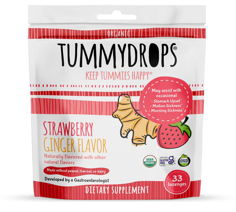 [Australia] - USDA Organic Strawberry Ginger Tummydrops, Gluten Free & Vegan, 33 Individually Wrapped Organic Ginger Lozenges 