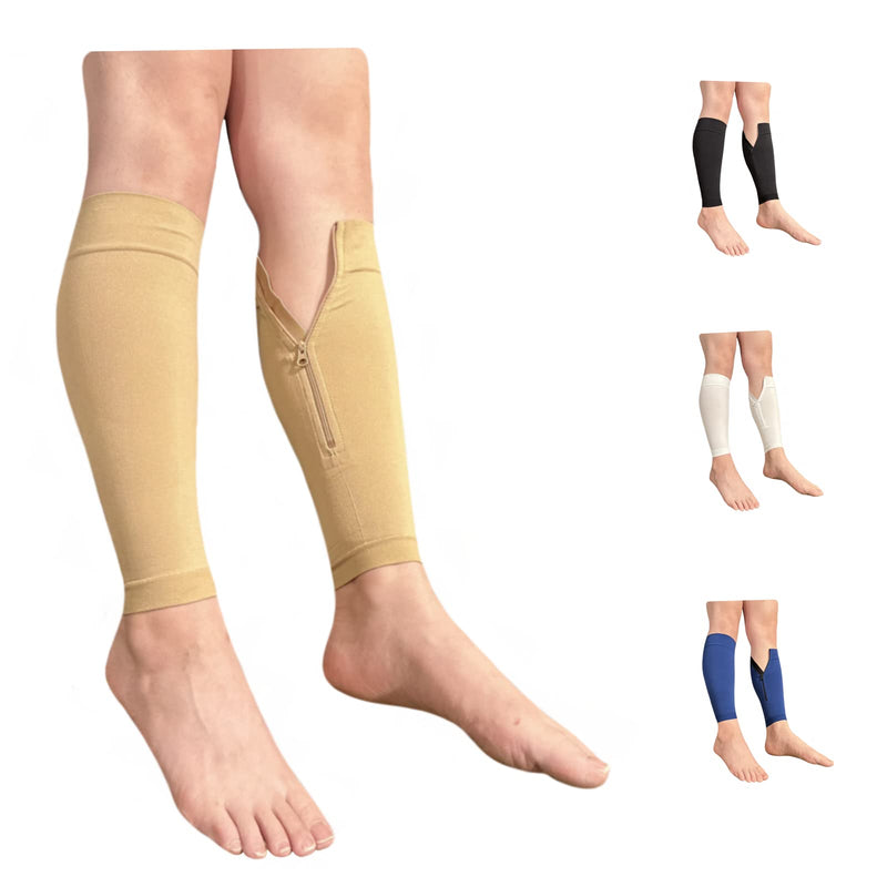 [Australia] - Inside Leg 20-30 mmHg Compression Shin Calf No Foot Zipper Sleeves (Nude, 3X-Large) Nude 