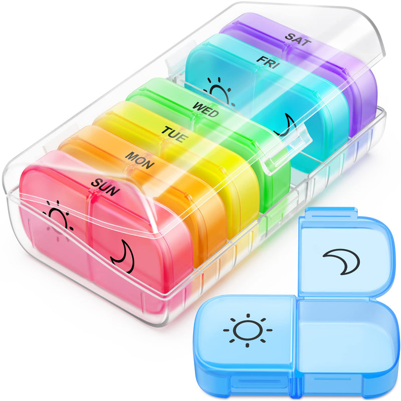 [Australia] - Weekly Pill Organizer 2 Times a Day with Same-Side Large Opening for Easy Filling & Retrieving, Color Tracking 7 Day AM PM Pill Box with Large BPA Free Pill Case for Vitamins, Fish Oils (Clear) 01-clear 