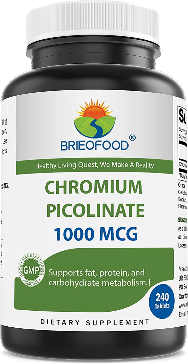 [Australia] - Brieofood Chromium Picolinate 1000 mcg Pills - 240 Tablets - 240 Servings - Non-GMO, Gluten Free 