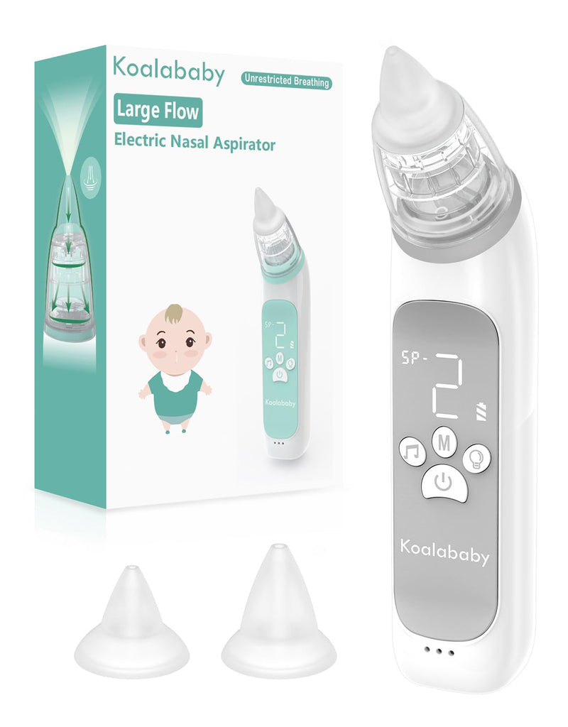 [Australia] - Koalababy Electric Nasal Aspirator for Baby, Large Flow, Baby Nose Sucker with 3 Suction Levels, Rechargeable Nose Cleaner for Toddlers, Music and Light Soothing, Soft Silicone Tips 
