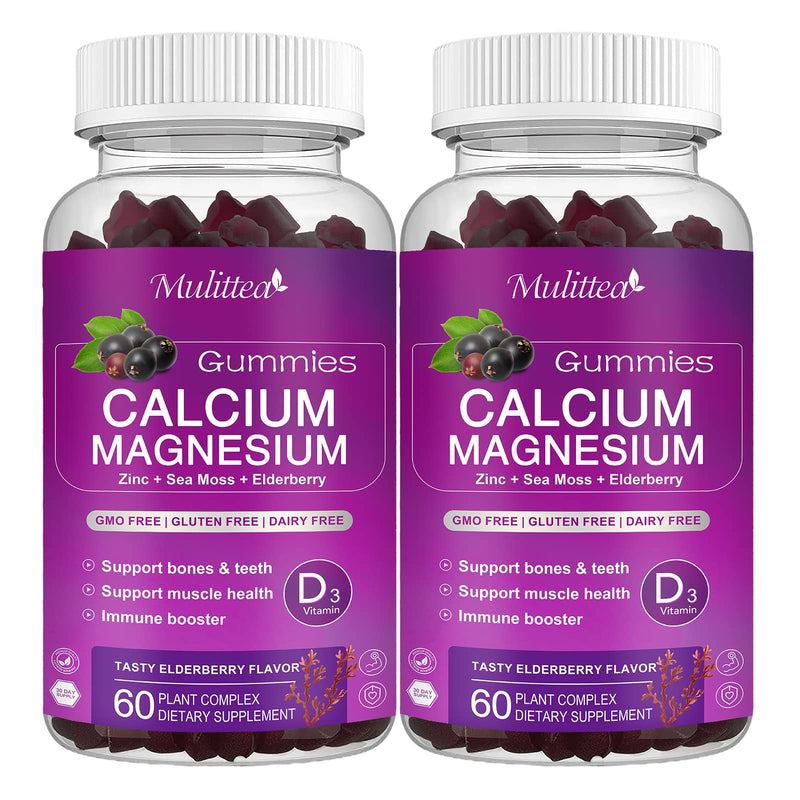 [Australia] - Calcium Magnesium Zinc Gummies with High Absorption Magnesium Glycinate 200mg, Potassium -Plant Calcium Supplement w/ D3 & Sea Moss for Bone, Muscles, Calm Mood & Sleep Support*-Kids & adults (2 Pack) 60 Count (Pack of 2) 