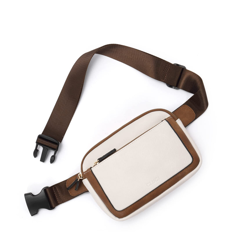 CLUCI Fanny Packs for Women Cross body, Belt Bag for Women, Mini Everywhere Crossbody Waist Bag Adjustable Strap, Vegan Leather Women's Fanny Pack A-0 Off white with brown