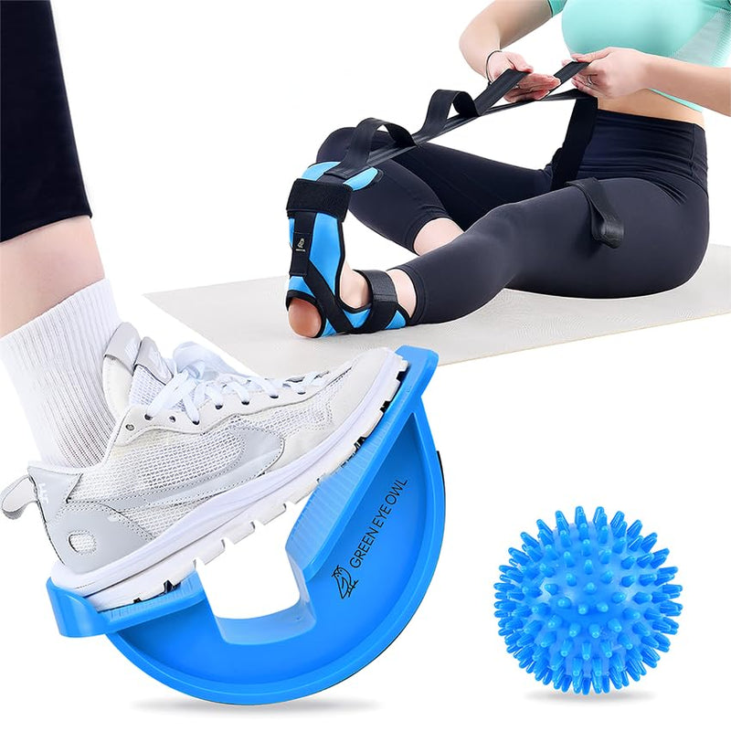 [Australia] - Foot & Calf Stretching Kit-Foot Rocker, Stretching Strap & Spiky Massage Ball-Effective Pain Relief for Plantar Fasciitis, Achilles Tendonitis, Tight Calves & Hamstrings-Instructions Included… 