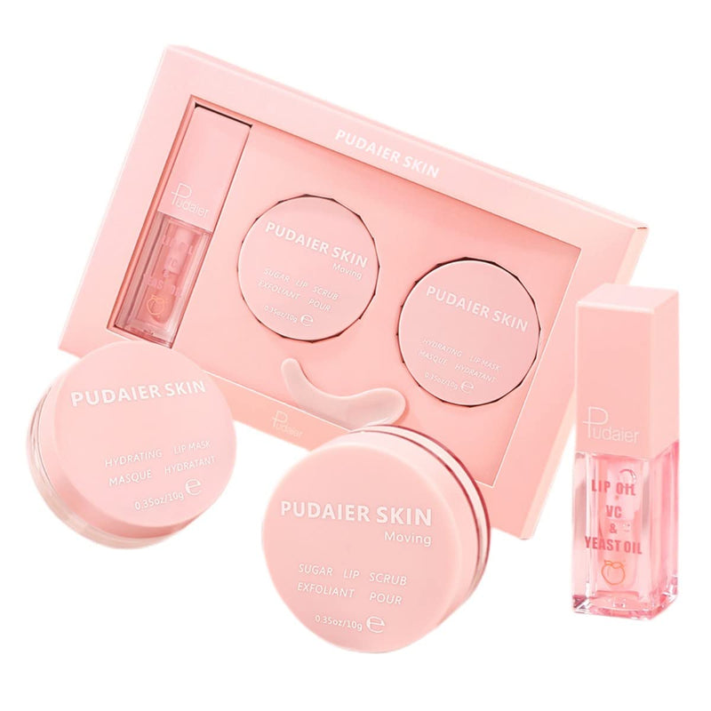 [Australia] - Lip Care Kit, Hydrating Lip Glow Oil, Moisturizing Lip Mask, Exfoliating Lip Scrub, 3 Pcs Lip Care Plumping Makeup Set for Shiny and Nourishing Lips, Dry Lips Treatment Peach Set 