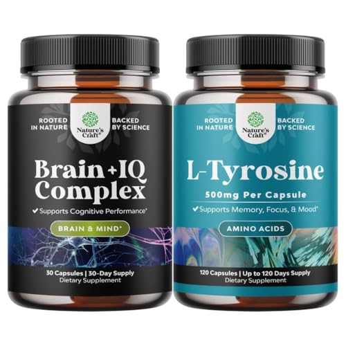 Bundle of Nootropic Memory Supplement and Potent L Tyrosine 500mg Capsules - Memory Pills for Brain Boost and Natural Energy Booster - Amino Acid Nutritional Supplement for Brain Health