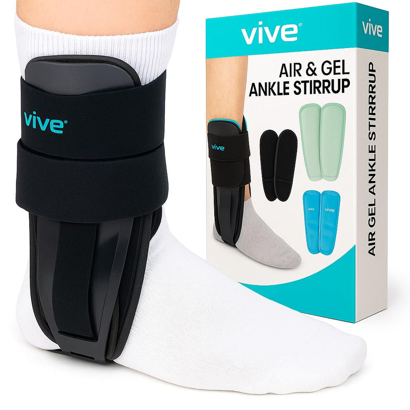 [Australia] - Vive Ankle Stirrup Brace - Air Gel Stabilizer for Ankle Sprain, Tendonitis Support for Men & Women - Right & Left Foot -Achilles Tendon Compression Relief -Fracture Treatment - Hot & Cold Therapy One Size 