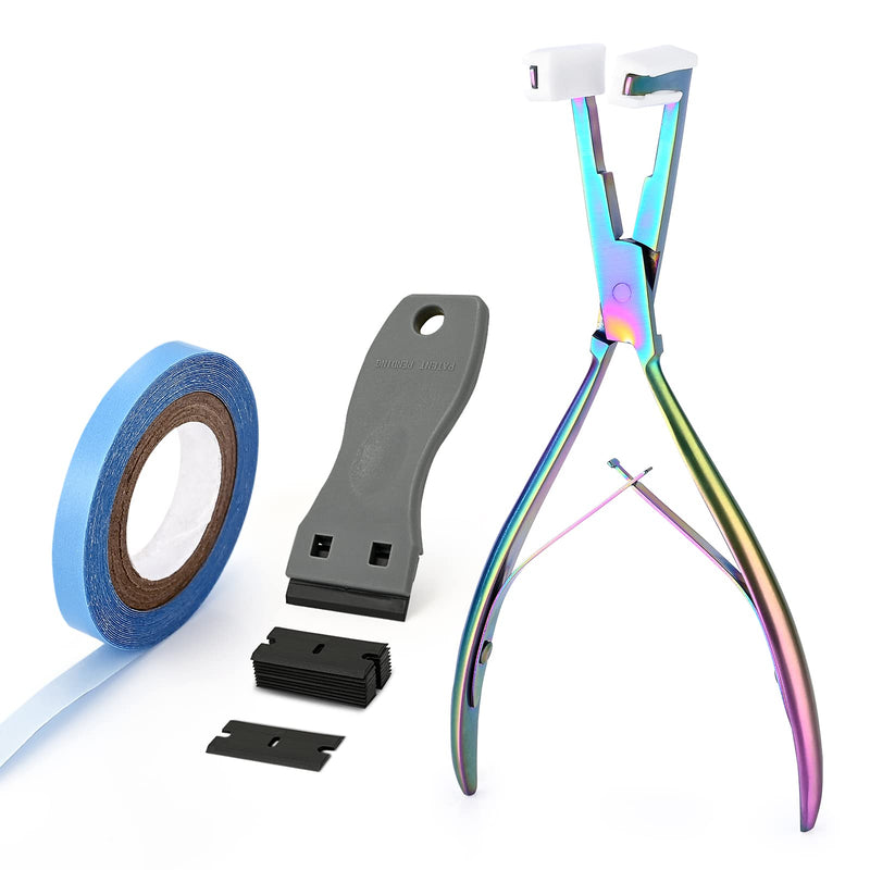 EHDIS Hair Extensions Tools Kit Tape in Hair Extensions Pliers Flat Surface Hair Sealing Pliers with Lace Front Wig Adhesive Tape Roll Plastic Adhesives Remover Scraper Tool 1/3" x 3 yds with Multi Plier