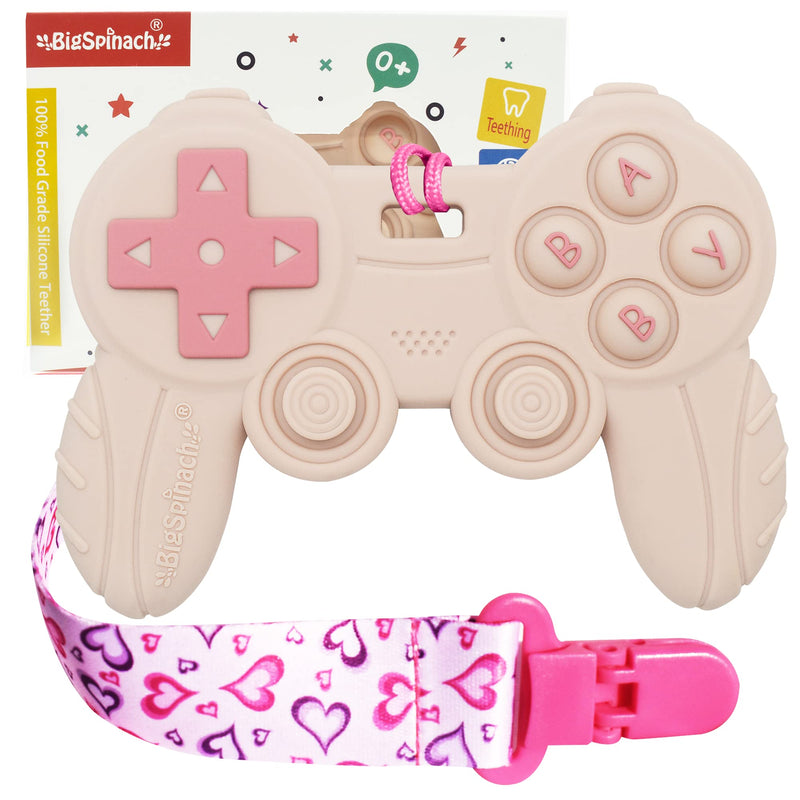 [Australia] - Cool Remote Game Control Teething Toy for Babies 0-6 6-12 Months,Game Controller Teether for Gamer Parents,Baby's First Valentines Day Gifts,Silicone Remote Chew Toys（Pink Pink 
