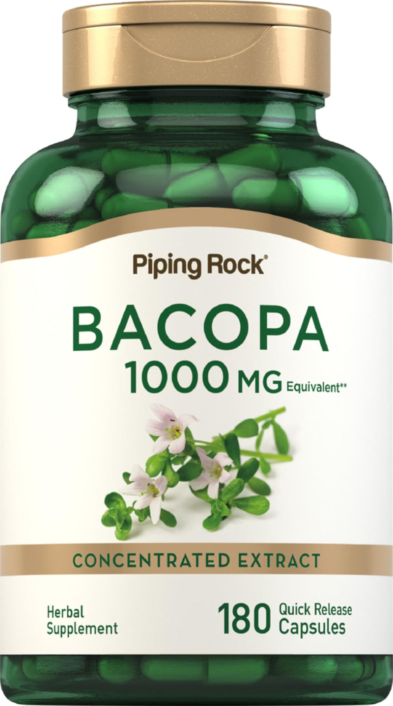 [Australia] - Piping Rock Bacopa Monnieri Supplement 1000mg | 180 Capsules | Herbal Extract |Non-GMO & Gluten Free 