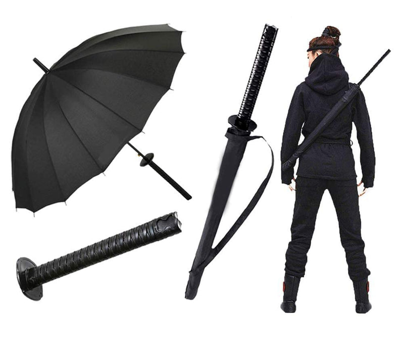 Samurai Umbrella Umbrella Creative Semi-Automatic Samurai Umbrella,Windproof Outdoor Umbrella.Sun Protection Umbrella Black.The Best Creative Gift. 24 bone