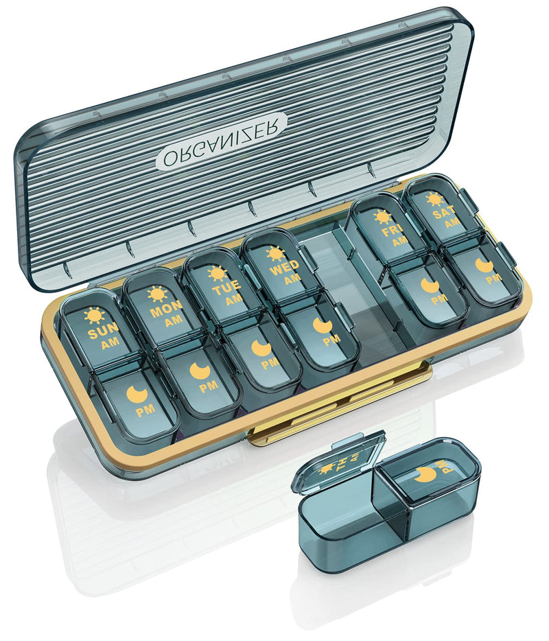 Acedada Am Pm Pill Organizer, Weekly Pill Box 2 Times A Day, Stylish Blue | 7 Day Pill Organizer with 7 Separate Containers, Portable Daily Medicine Dispenser Case for Vitamin, Fish Oils, Supplements