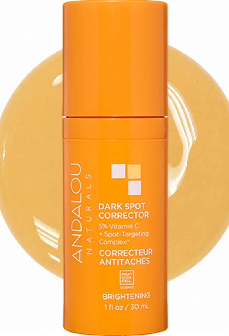 Andalou Naturals Dark Spot Corrector With Vitamin C (1 fl oz) | Face Serum for Uneven Skin Tone, Boost Radiance & Reduce Wrinkles, Pomegranate Stem Cells and Caffeine