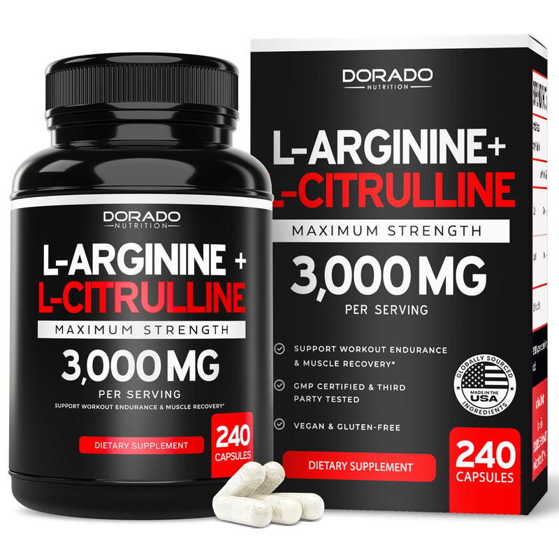 [Australia] - L Arginine L Citrulline Supplement 3000mg (240 Capsules) Nitric Oxide Pills for Men - Stamina, Endurance, Performance for Workouts - NO Supplements for Men - Gluten Free, Non-GMO, Vegan Capsules 