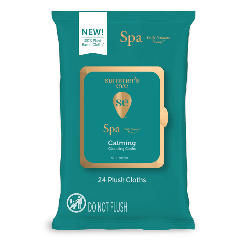 [Australia] - Summer's Eve Spa Calming Chamomile Feminine Wipes, 100% Plant Based*, pH balanced Plush Cloths, 24 Count Feminine Cloths 