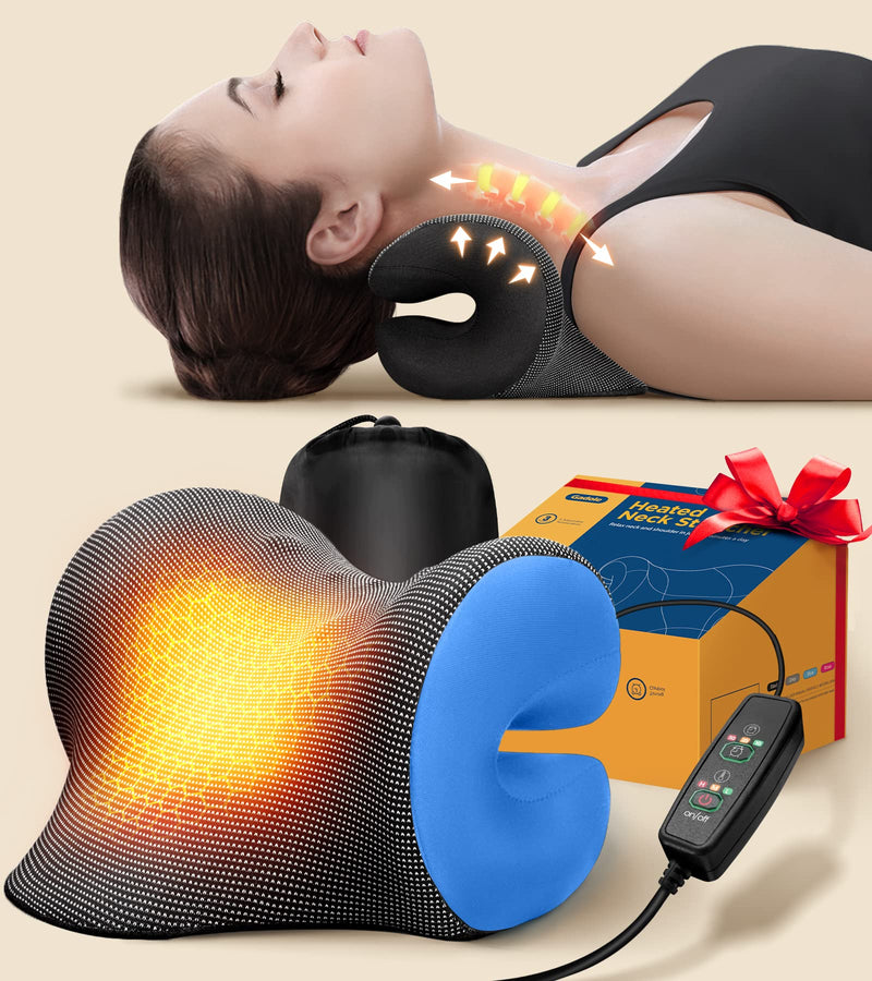 [Australia] - 8X Pain Relief Magnetic Therapy Heated Neck Stretcher, 3X Larger Graphene Heating Pad Cervical Traction Device Pillow, Neck Hump Corrector w/Timer Setting, Relax Gifts for TMJ Tension Muscle Migraine Blue 