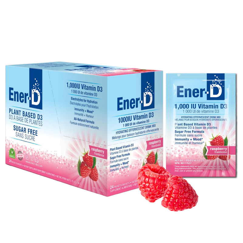 Ener-D Sugar Free Multivitamin Drink Mix, Zero Sugar - Raspberry, 24 Count | Vitamin D3 Powder for Water, Electrolytes Powder No Sugar, Hydration Boost Packets Sugar Free Raspberry 24 Count (Pack of 1)