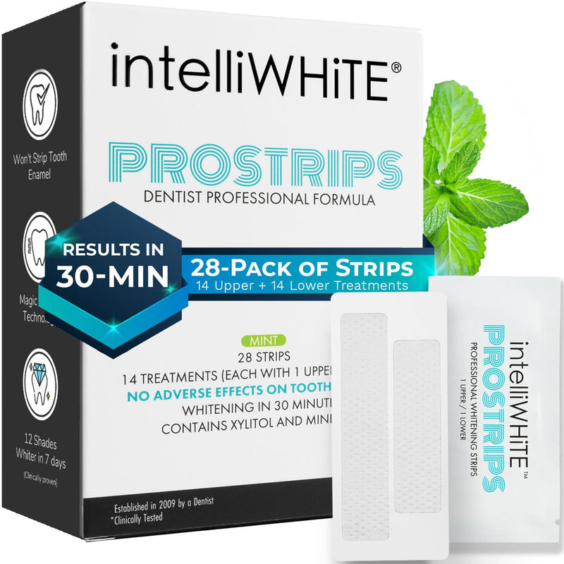 IntelliWHiTE ProStrips Teeth Whitening Strips, 14 Day Treatment, Whitens Up to 12 Shades, Enamel-Safe Gentle Remineralizing Formula, Dentist Formulated for Sensitive Teeth, (28pk Mint Flavor)
