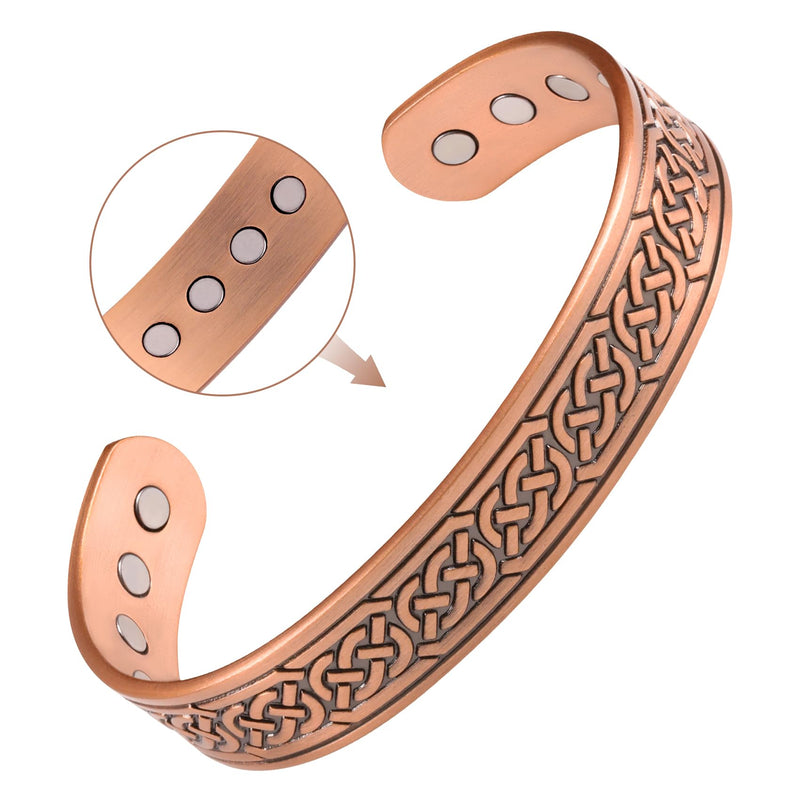 [Australia] - Feraco Copper Bracelets for Men, 12X Strength Wide Pure Copper Magnetic Bracelet for Men with Neodymium Magnets, Adjustable Cuff Bangle with Giftable Box Chain 