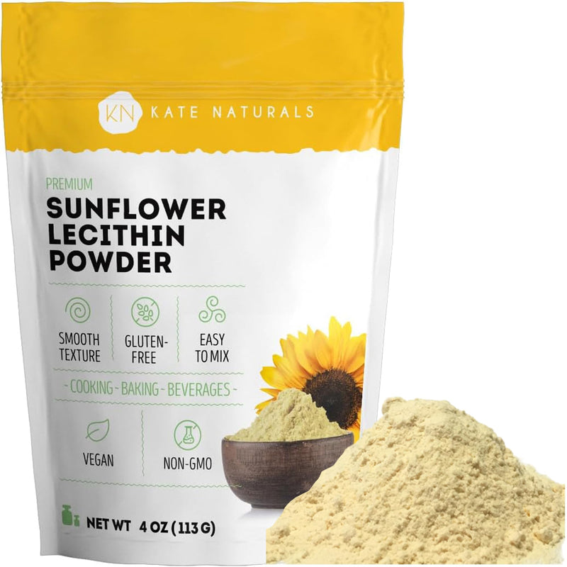 [Australia] - Kate Naturals Sunflower Lecithin Powder for Baking Bread, Gummies, Cooking (4oz) 100% Natural, Gluten Free, Non-GMO Substitute for Lecithin Powder for Liposomal Vitamin C, Lactation Supplement 11 Servings (Pack of 1) 
