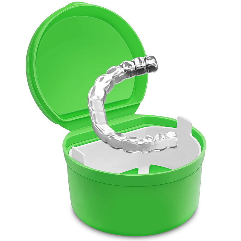 [Australia] - Colorful Denture Bath, Denture Case With Strainer For Soaking Dentures, Retainers, Mouth Guard & Night Guard, Large Denture Cup For a Set Of Full Dentures For Travelling & Daily Cleaning(Green) Green 