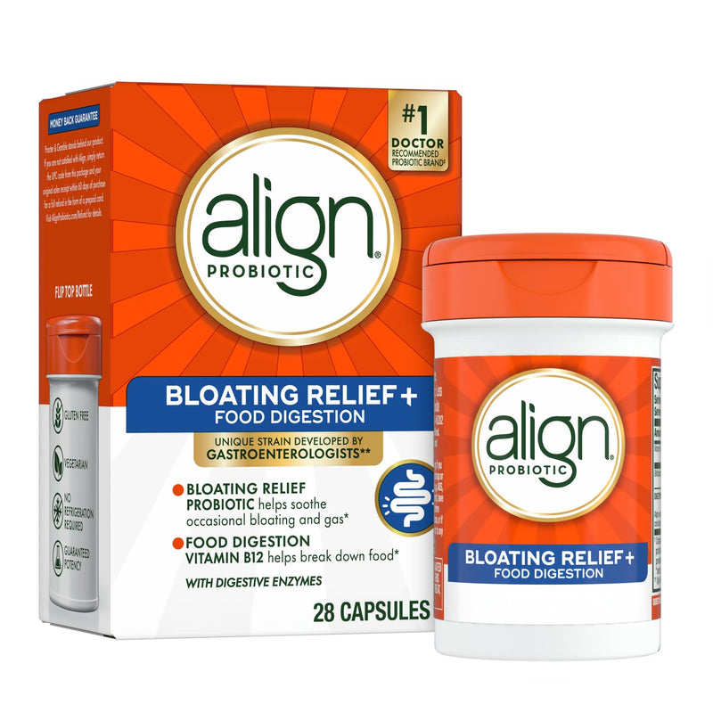 Align Probiotic Bloating Relief + Food Digestion, Probiotics for Women and Men, #1 Doctor Recommended Brand‡, Promotes Digestive Health and Helps Support the Metabolism of Food*, 28 Capsules 28 Count (Pack of 1)