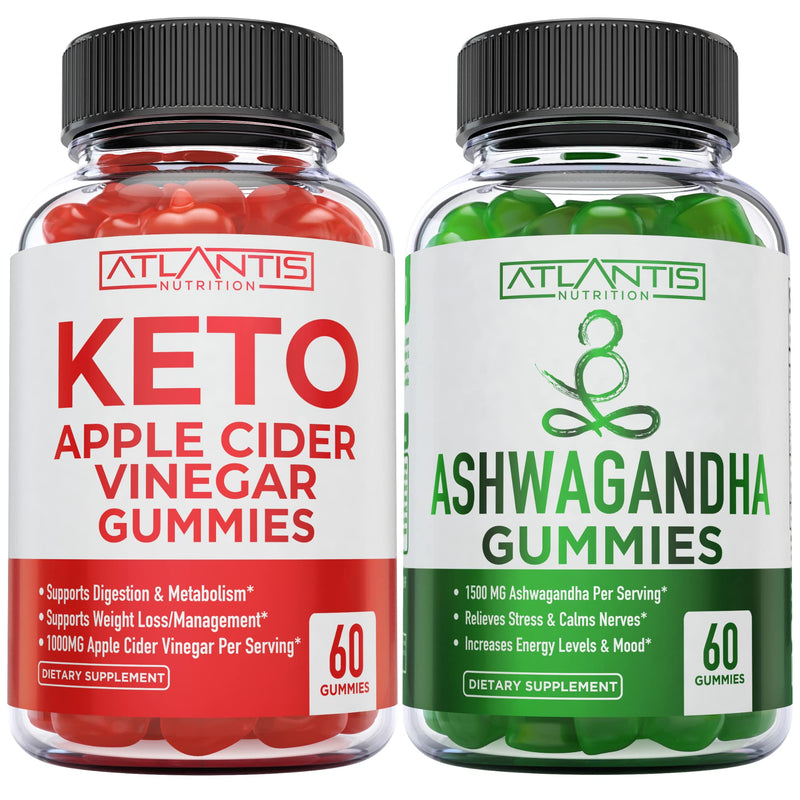 60 Keto Apple Cider Vinegar Gummies Advanced Weight Loss + 60 Ashwagandha Gummies - 1500MG Ashwagandha Per Serving