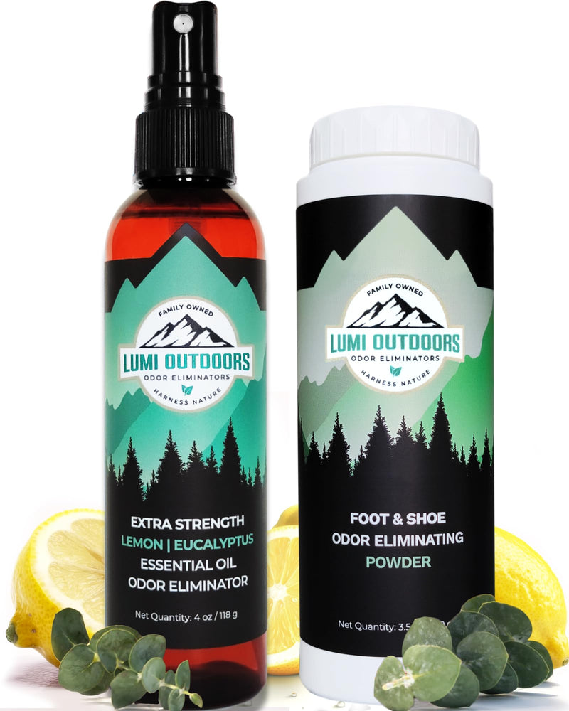 [Australia] - Lumi Outdoors Natural Shoe Deodorizer Spray and Foot Powder Bundle - Lemon Eucalyptus and Foot Powder 