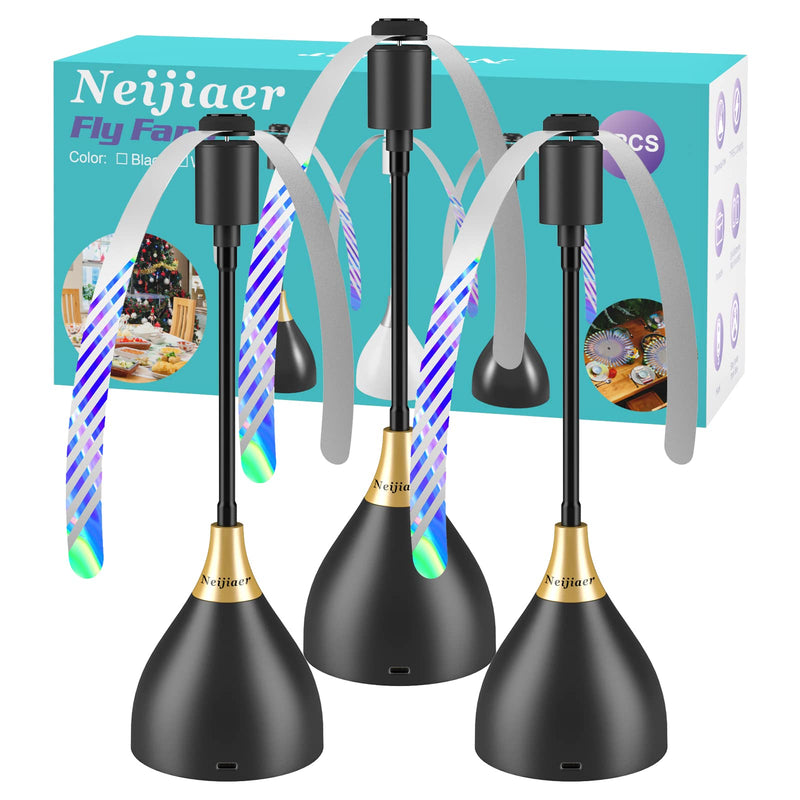[Australia] - Fly Fans for Tables, Practical Fly Repellent Fan with Soft Blades, USB or Batteries Powered, Soundless and Portable Fly Fan Keeps Your Food Clean(3 Pack) 3 pack Black 