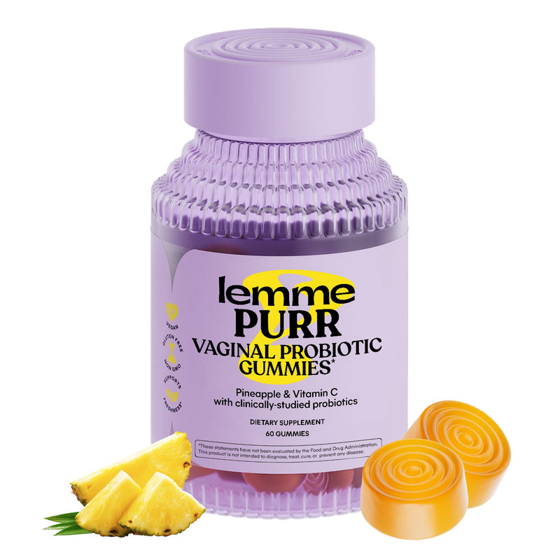 [Australia] - Lemme Purr Vaginal Probiotic Gummies for Women - Balanced pH, Healthy Odor, Yeast Balance & Flora Support + Vitamin C for Immune Health - Tasty Pineapple (60 Count) 60 Count (Pack of 1) 