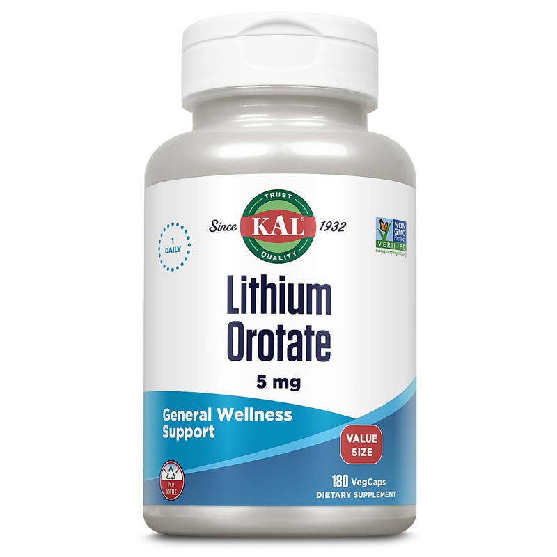 [Australia] - KAL Lithium Orotate 5mg, Low Dose Lithium Supplement for General Wellness Mood Support, Highly Bioavailable, Vegan, 60-Day Guarantee, 180 Servings, 180 VegCaps 180 Count (Pack of 1) 