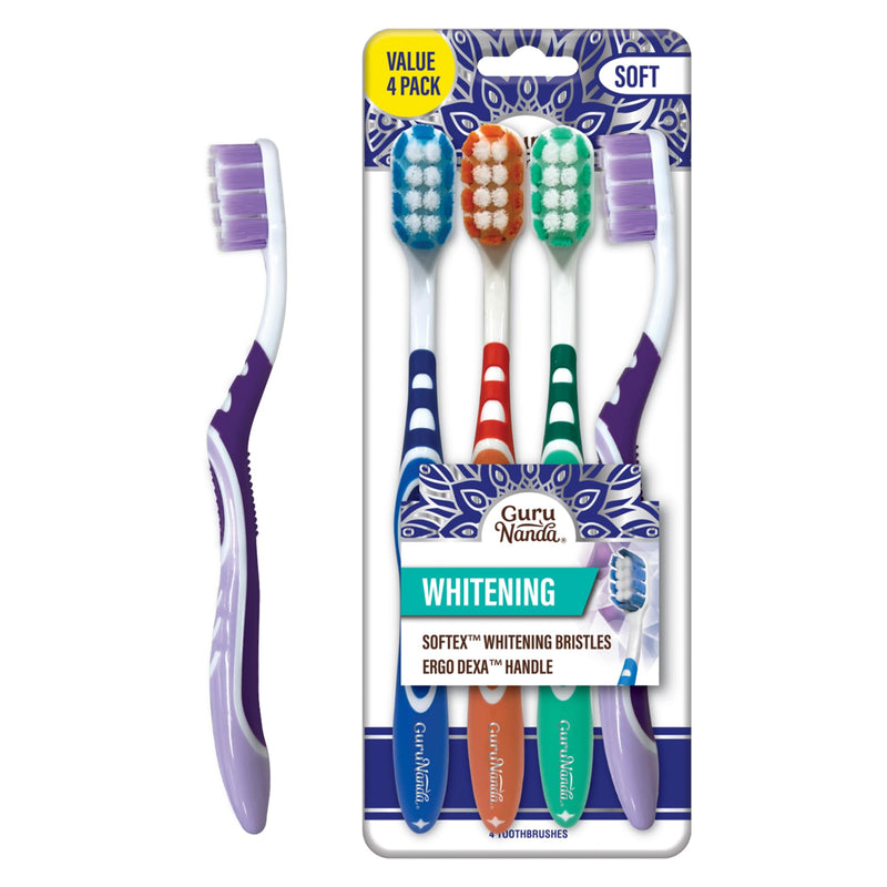 [Australia] - GuruNanda Whitening Toothbrush - with Softex Bristles & Non-Slip ErgoDexa Handle - Perfect for Sensitive Teeth & Gums & Complete Oral Care (Pack of 4) 4 Count (Pack of 1) 