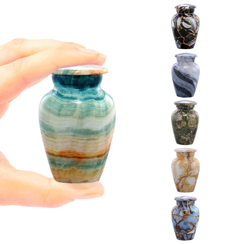 [Australia] - Small Keepsake Cremation Urns for Human Ashes - Marble Finish Metal Keepsake Urn - Mini Cremation Urn for Pet Ashes - Handcrafted Memorial Urn - Funeral Urns with Velvet Bag (Blue Marsh) Blue Marsh 