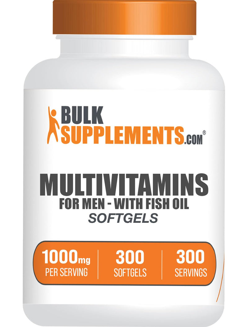 BulkSupplements.com Multivitamin for Men Softgels - Daily Multivitamin Supplement, Multimineral for Men with Fish Oil - Gluten Free, 1 Softgel per Serving (1000mg), 300 Count (Pack of 1)