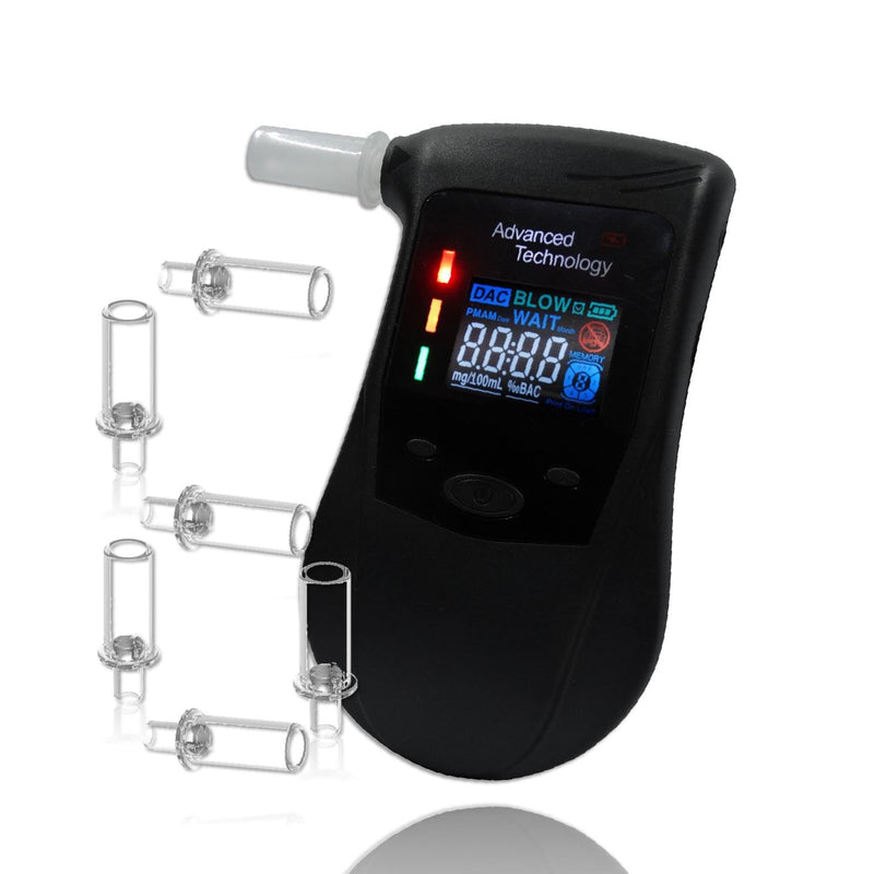 Breathalyzer Rechargeable Battery & pre-Alert Function, 10 Memories Plus 12pcs Mouthpieces & can Last 200 Tests After Fully Charged. 4 Default Unit Setting (4 Color Display) multicoloured