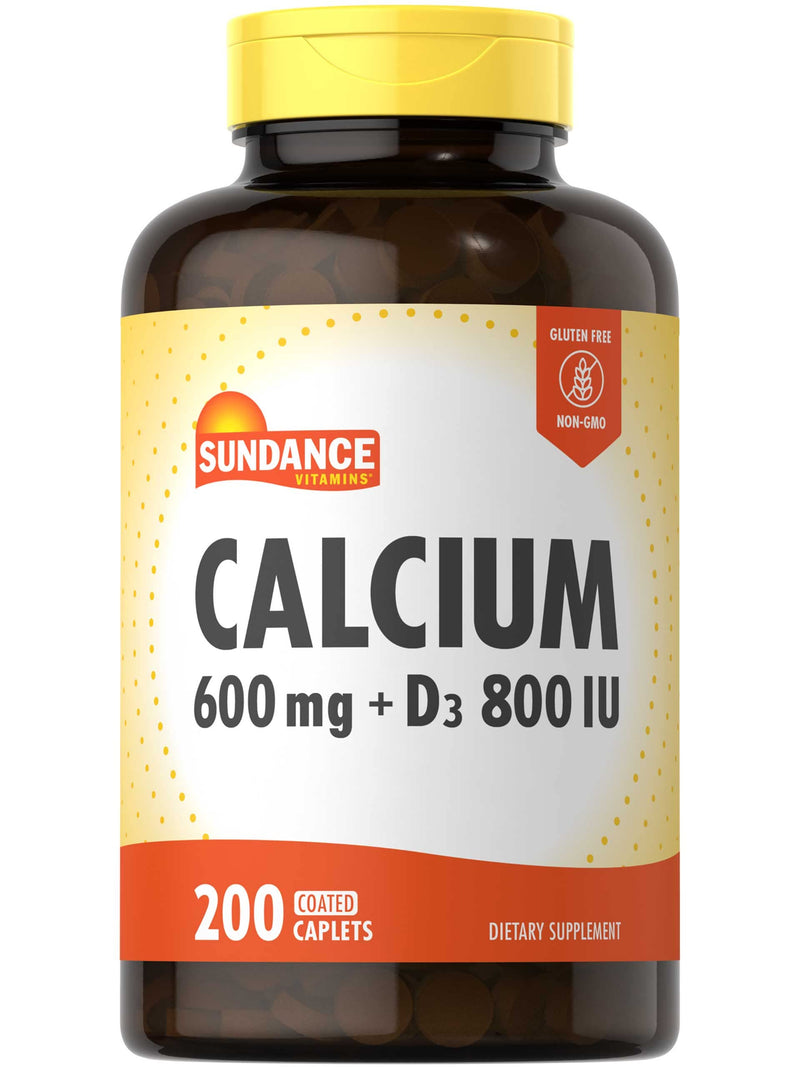 Sundance Calcium with Vitamin D3 | 600mg | 200 Caplets | Vegetarian, Non-GMO, and Gluten Free Supplement 200 Count (Pack of 1)
