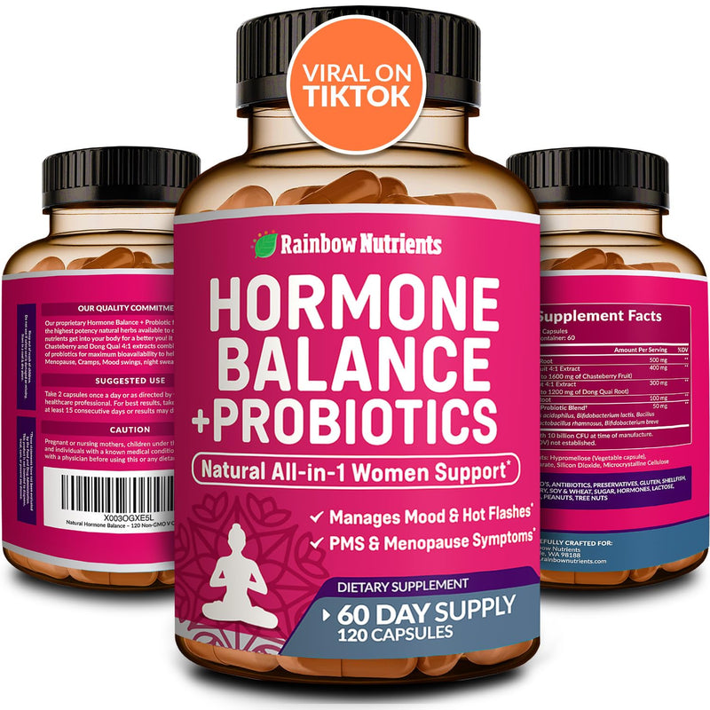 [Australia] - Hormone Balance + Probiotics for Women- Natural Menopause Relief, Weight Management, Bloating, Hot Flashes, PMS | Organic Maca, Chasteberry, Dong Quai & Black Cohosh | Non GMO |120 V Capsules 1 