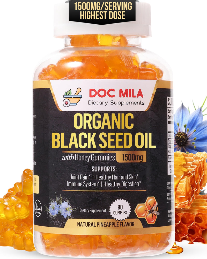[Australia] - Organic Black Seed Oil Gummies 1500mg - Black Seed Oil Softgels Capsules with Honey, Pineapple Flavor - Gluten Free, Soy Free & Non-GMO 