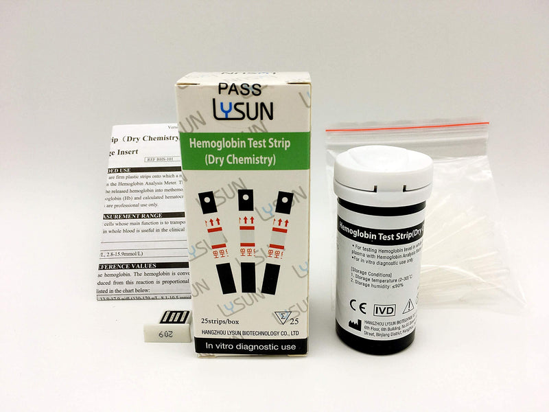 [Australia] - Lysun HBS-101 Hemoglobin Test Strips 25pcs with 25pcs Capillary Tubes 