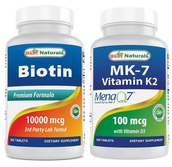Best Naturals Biotin 10,000 mcg & Vitamin K2 (MK7) with D3