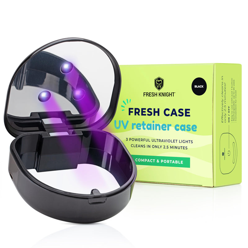 [Australia] - FRESH KNIGHT UV Retainer Case | UVC Retainer Cleaner, Disinfects Cleans and Removes Odors, Mouth Guard Case, compatible for Invisalign Container (Black-UV) Black UV 1 Box 