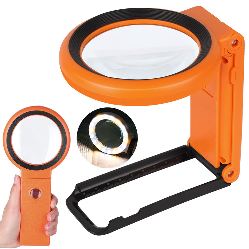 [Australia] - 30X 40X Magnifying Glass with Light and Stand, Foldable Handheld Magnifying Glass 18 LED Illuminated Lighted Magnifier for Macular Degeneration, Seniors Reading, Close Work, Coins, Jewelry (Orange) Orange 