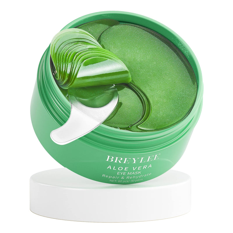 [Australia] - BREYLEE Aloe Vera Eye Mask– 60 Pcs - Puffy Eyes and Dark Circles Treatments – Look Younger and Reduce Wrinkles and Fine Lines Undereye, Improve and Firm eye Skin - Pure Natural Material Extraction Green 