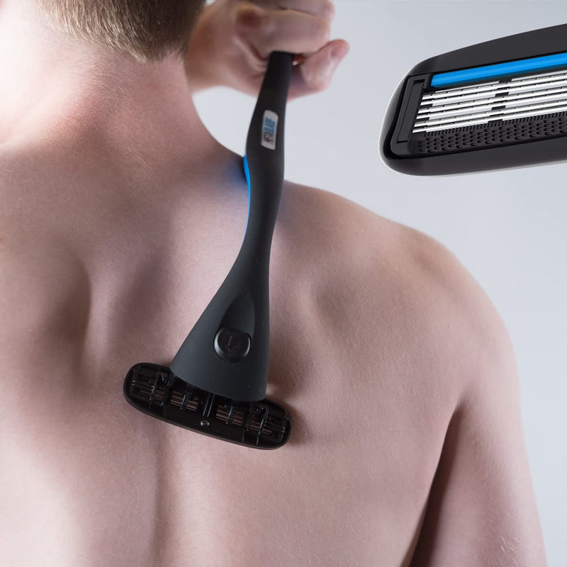 Metablade Back Shaver for Men - Long Handle Back Hair and Body Shavers - Replaceable Ultra Wide Blades, DIY Shave Wet or Dry 3 Piece Set
