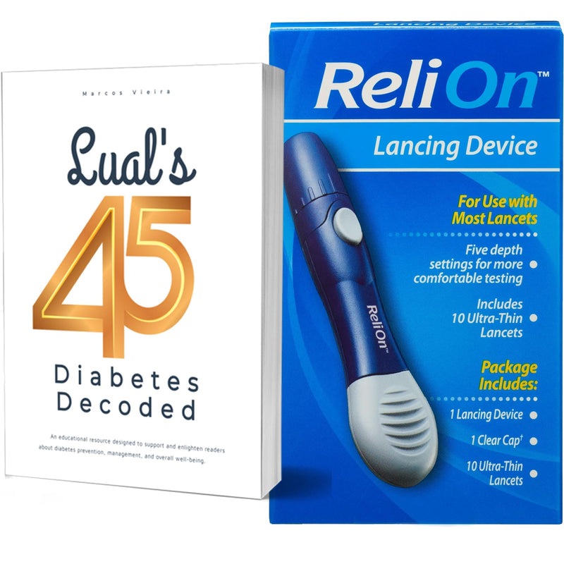 [Australia] - Lual's 45 Diabetes Decoded Bundle with Lancing Device Compatible with Most Brands | 1 Relion Lancing Device Plus + 10 Ultra-Thin Lancets | lancing devices for blood testing 