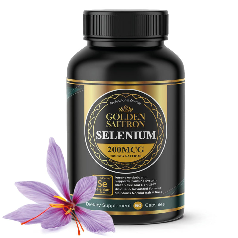 [Australia] - Golden Saffron Selenium (200mcg Selenium & 88.5 mg Saffron Extract) - to Support Overall Health, Non-GMO, Gluten Free, Dairy Free, with Unique and Advanced Formula – Made in USA & Tasteless. 