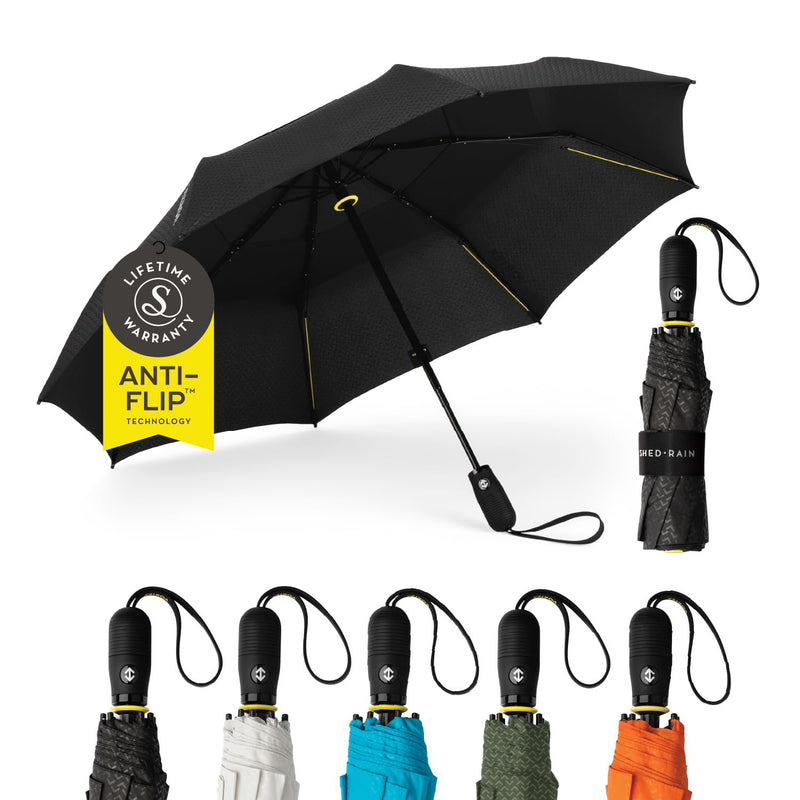 ShedRain Vortex Windproof Compact Travel Umbrella, Auto Open Close Vex Black 43"Arc
